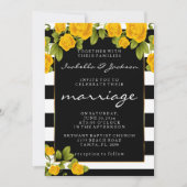 Invitation Roses jaunes sur bandes noires et blanches (Devant)