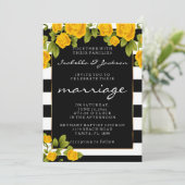 Invitation Roses jaunes sur bandes noires et blanches (Debout devant)