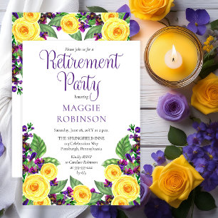 Invitation Roses jaunes Violets Boho Floral Retirement Party