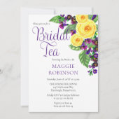 Invitation Roses jaunes | Violets Boho Floral Thé nuptial (Devant)