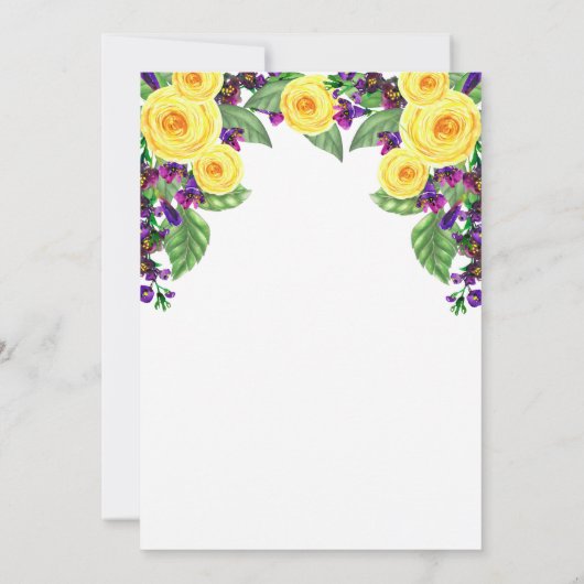 Invitation Roses jaunes |Violets Mariage floral Boho (Dos)
