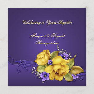 Invitation Roses jaunes Violets pourpres 50e anniversaire