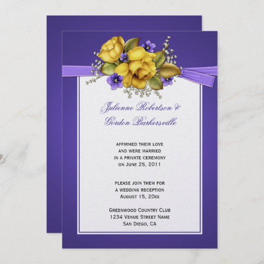 Invitation Roses Jaunes Violettes Pourpres Après-Mariage (Devant / Derrière)