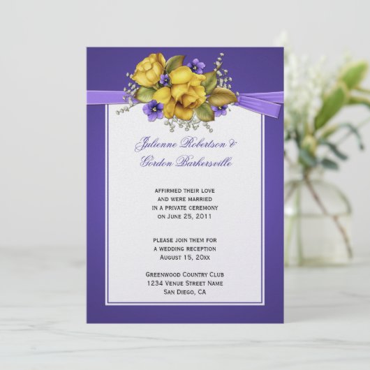 Invitation Roses Jaunes Violettes Pourpres Après-Mariage (Debout devant)