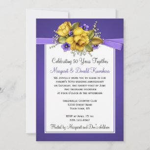 Invitation Roses jaunes Violettes violettes 50e anniversaire