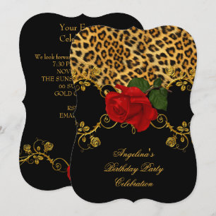 Invitation Roses léopard rouge noir or Fête d'anniversaire 2