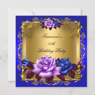 Invitation Roses Lilas Bleu Or Élégant Fête d'Anniversaire