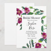 Invitation Roses magenta rose vintage, aquarelle roses roses (Devant / Derrière)