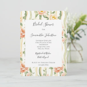 Invitation Roses Menthe Pêche Rayures Florales Fête de Mariag