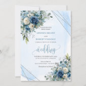 Invitation Roses modernes d'argent bleu foncé (Devant)