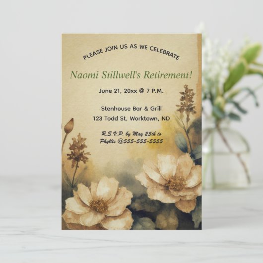 Invitation Roses modifiables sur Parchment (Debout devant)