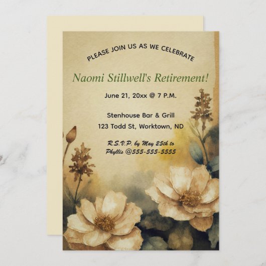 Invitation Roses modifiables sur Parchment (Devant / Derrière)