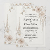Invitation Roses neutres, orchidées et amarante aquarelle (Devant / Derrière)