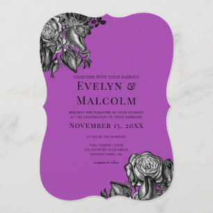 Invitation Roses noir et blanc Mariage électrique violet