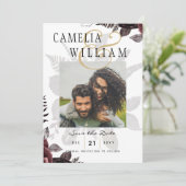 Invitation Roses noires bordeaux foncé Mariage Automne Hiver (Debout devant)