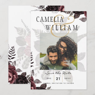 Invitation Roses noires Bourgogne foncé Mariage Automne Hiver