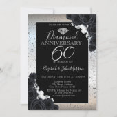 Invitation Roses Noires Confettis Argent Mariage Anniversaire (Devant)