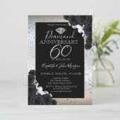 Invitation Roses Noires Confettis Argent Mariage Anniversaire (Debout devant)