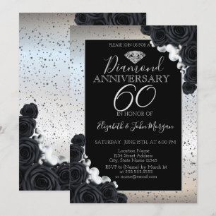 Invitation Roses noires Confettis argentés Mariage Anniversai