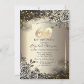 Invitation Roses Noires Élégantes, Guirlande Lumineuse 60ème (Devant)