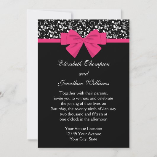 Invitation Roses noires et blanches Bow rose (Devant)