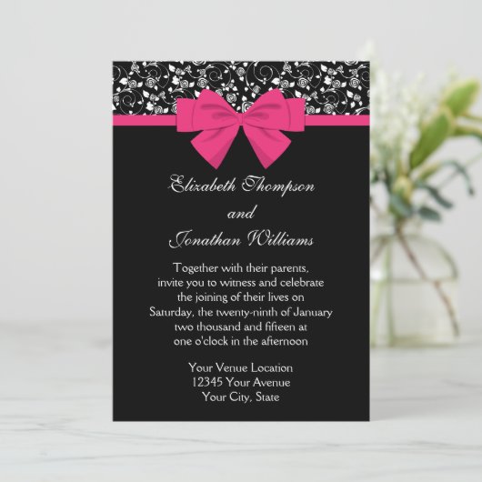 Invitation Roses noires et blanches Bow rose (Debout devant)