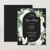 Invitation roses noires et blanches florales (Devant / Derrière)