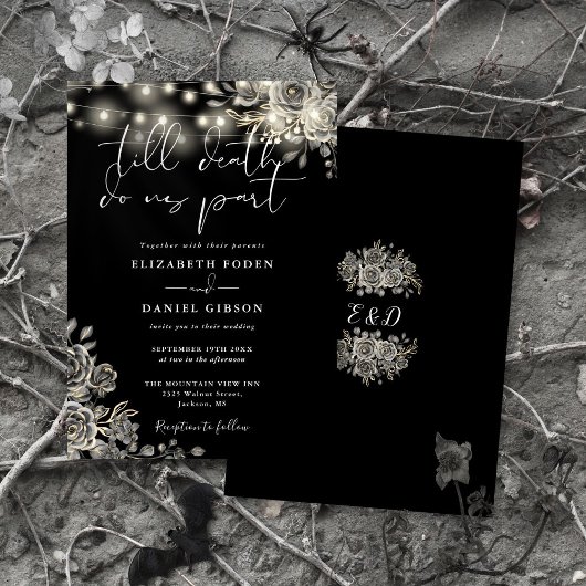 Invitation Roses Noires Et Blanches Lumières Florales Mariage