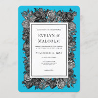 Roses noires et blanches Mariage bleu électrique