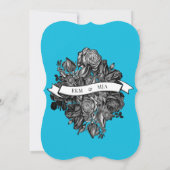 Invitation Roses noires et blanches Mariage bleu électrique (Dos)