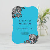 Invitation Roses noires et blanches Mariage bleu électrique (Debout devant)