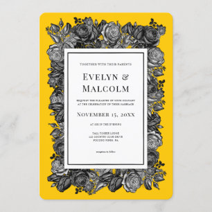 Invitation Roses noires et blanches Mariage Goldenrod