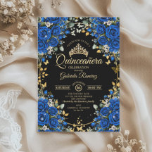 Roses noires et bleues royales Quinceañera dorée