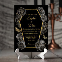 Roses noires et dorées Cercueil Gothique Élégant M