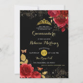 Invitation Roses noires et rouges Fille Florale Mis XV Años (Devant)