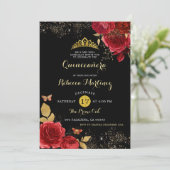 Invitation Roses noires et rouges Fille Florale Mis XV Años (Debout devant)