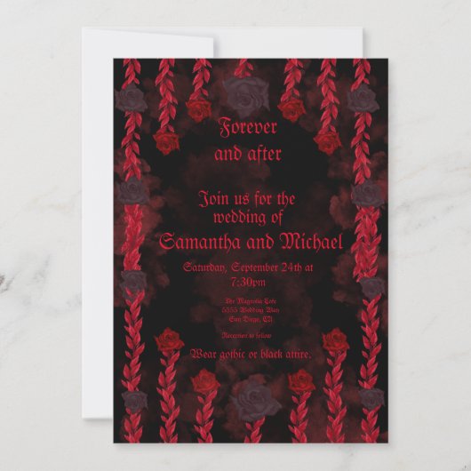 Invitation Roses noires et rouges gothiques personnalisables (Devant)