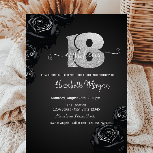 Invitation Roses Noires Gothique 18 Ans