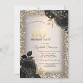 Invitation Roses Noires, Lumières Cadre Pailletant 50e Annive (Devant)
