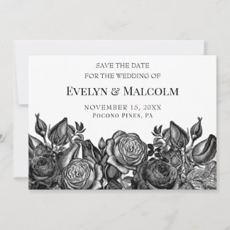 Invitation Roses Noires sur Blanc Enregistrer la Date STD