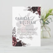 Invitation Roses noirs de Bourgogne foncée Mariage automne hi (Debout devant)