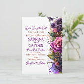 Invitation Roses noirs et violets Steampunk Mariage gothique (Debout devant)