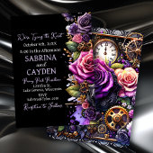 Invitation Roses noirs et violets Steampunk Mariage gothique