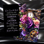 Invitation Roses noirs et violets Steampunk Mariage gothique