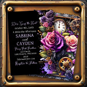 Invitation Roses noirs et violets Steampunk Mariage gothique