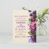 Invitation Roses noirs et violets Steampunk Mariage gothique (Debout devant)