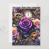 Invitation Roses noirs et violets Steampunk Mariage gothique (Dos)