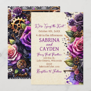 Invitation Roses noirs et violets Steampunk Mariage gothique