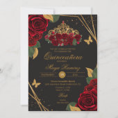 Invitation Roses noirs rouges Tiara Gold Parties scintillant  (Devant)