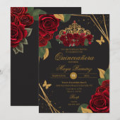 Invitation Roses noirs rouges Tiara Gold Parties scintillant  (Devant / Derrière)